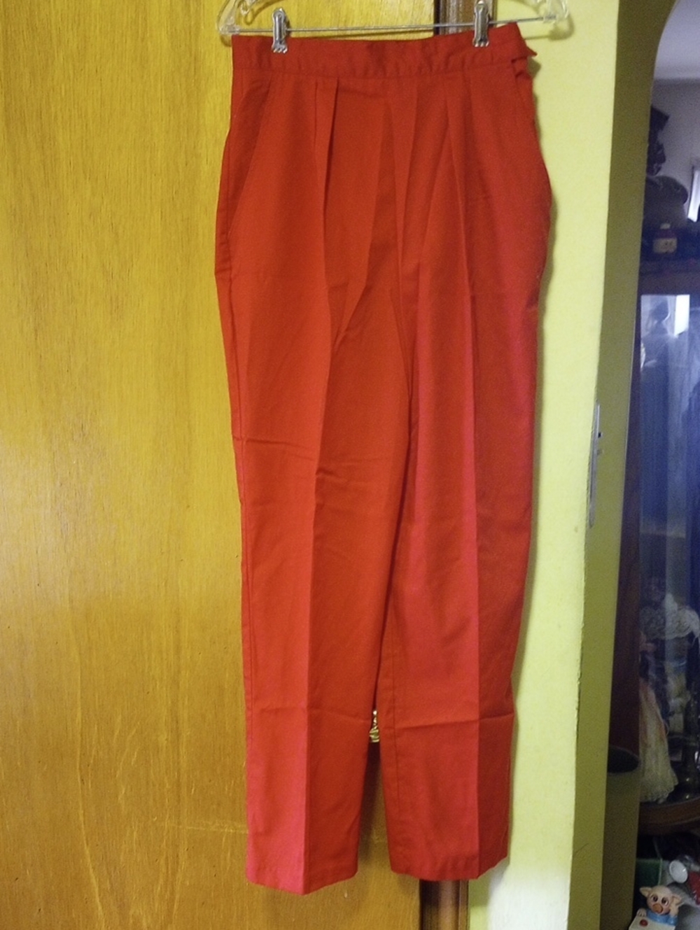 Bright Red Vintage Cotton & Polyester Pants/ Slacks/ Trousers w/Pockets. Size 12